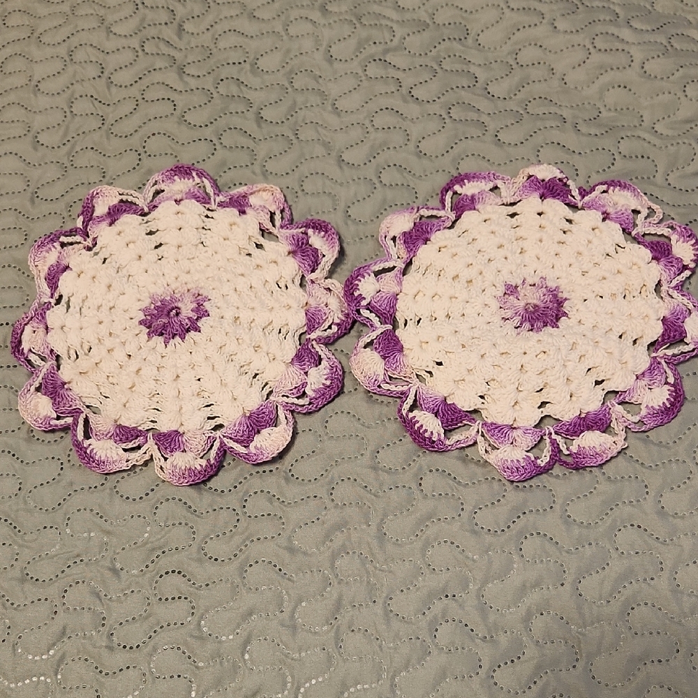 Purple and White Crochet Doilies